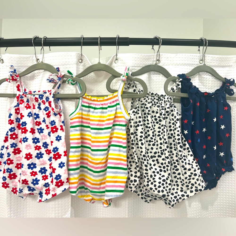 Old Navy Baby Romper Set of 4 - Floral, Stripes, Polka Dots, Stars